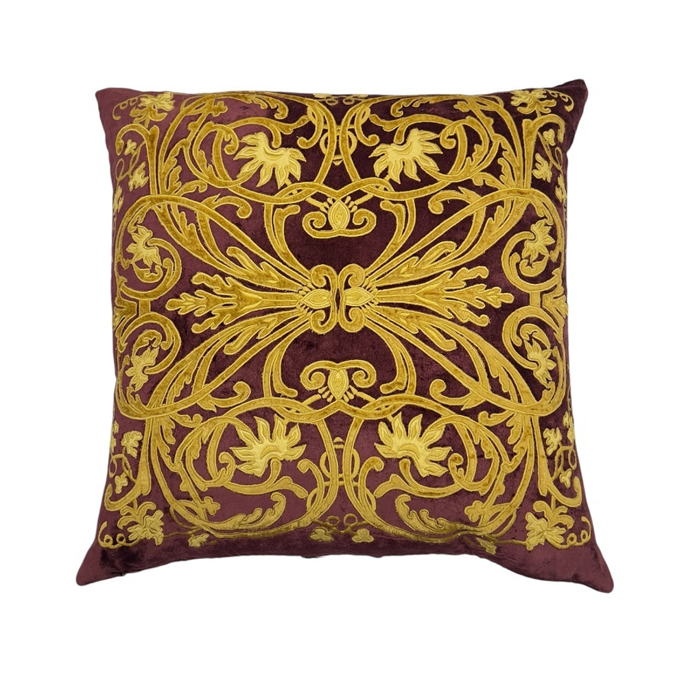 Подушка бордовая бархатная с шёлковой вышивкой, 48х48 см