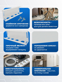 Органайзер для проводов MetaDec Org, держатель для проводов, кабель канал под стол белый