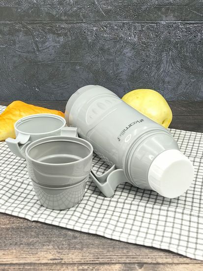 Термос 600 мл. со стеклянной колбой Kamille KM 2030 пластиковый, 2 чашки