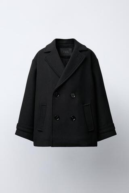 ZARA ПАЛЬТО ИЗ ШЕРСТЯНОЙ ТКАНИ, ЧЕРНЫЙ