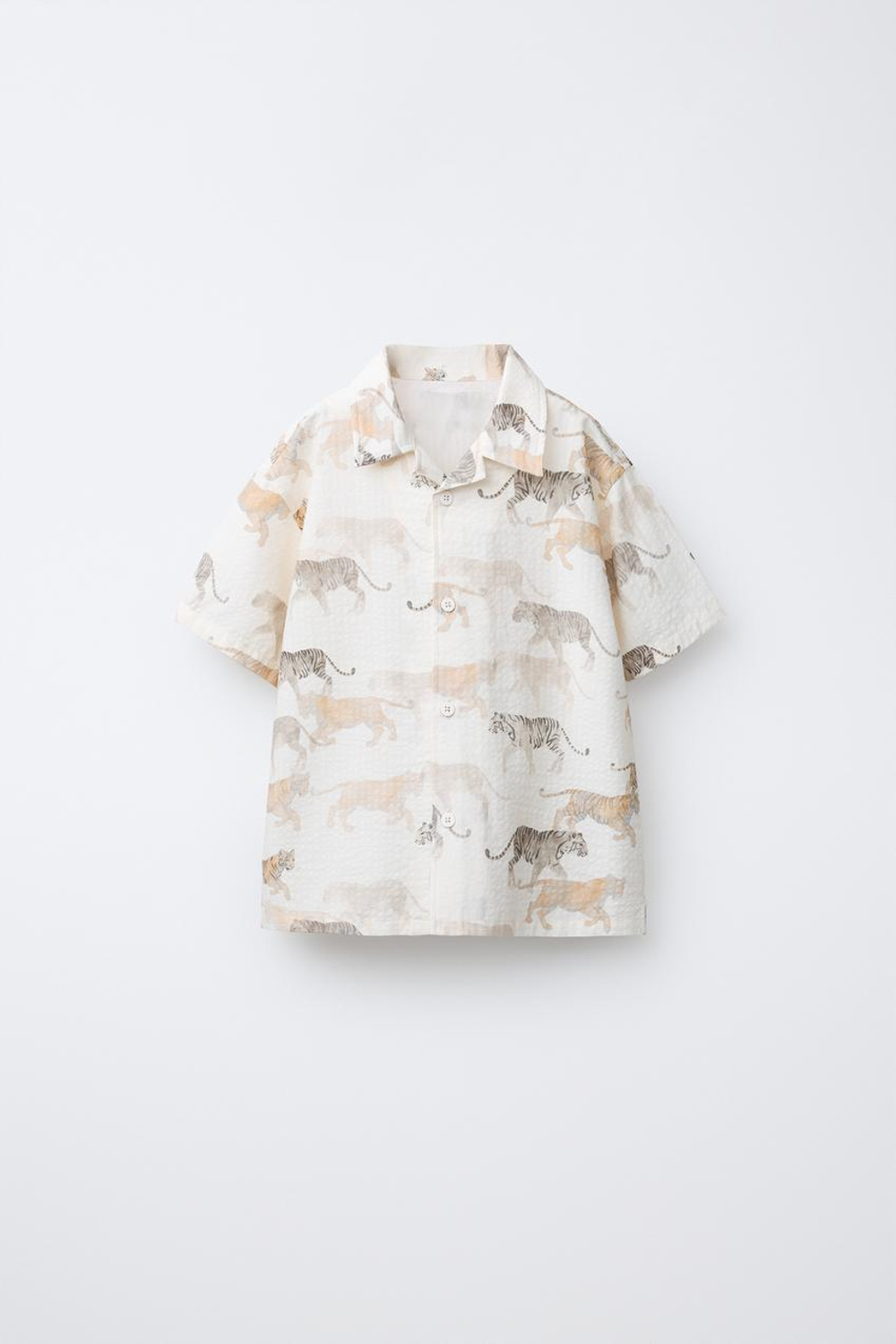 ZARA РУБАШКА С ЖИВОТНЫМ ПРИНТОМ, СВЕТЛО-БЕЖЕВЫЙ