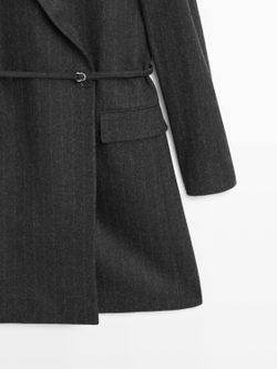 Massimo Dutti Длинный полосатый блейзер из шерстяной смеси, серый