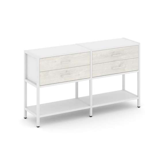 Shelf System Двухсекционный стеллаж двухярусный с ящиками SN.STM-222 Белый/Дуб Наварра/Металл Белый