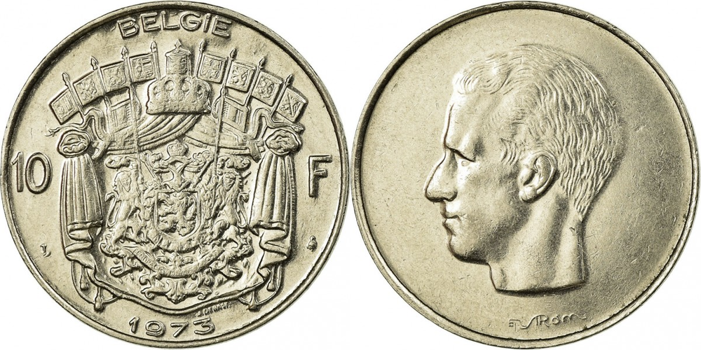 Бельгия 10 франков, 1969-1979 Надпись на голландском - 'BELGIE' aUNC