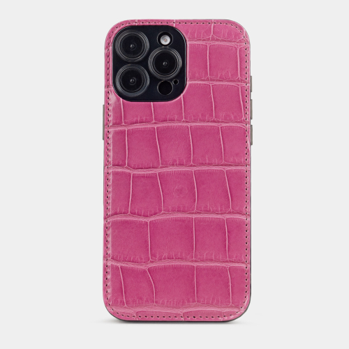Чехол-накладка кожаная для iPhone 16 Pro Max, аллигатор розового цвета