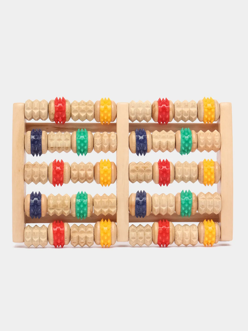 Массажер для ног с силиконовыми и деревянными роликами