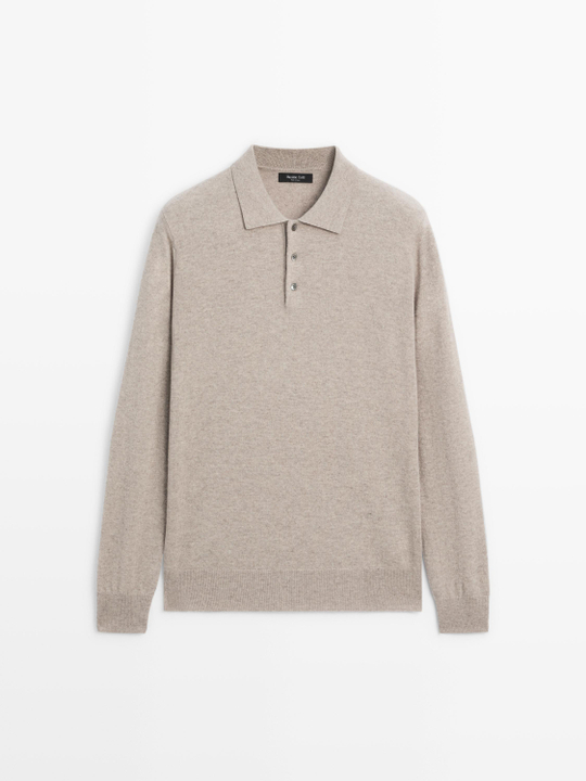 Massimo Dutti Свитер из смесовой шерсти с воротником поло, песочный
