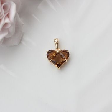 Подвеска Сердце с кофейным фианитом, 14 мм, позолота, П280