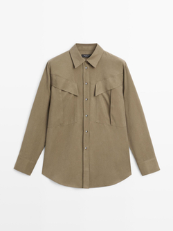 Massimo Dutti Длинная рубашка с карманами, хаки