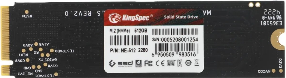 Жесткий диск SSD накопитель KINGSPEC NE-512 512ГБ, M.2 2280, PCIe 3.0 x4