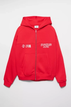 PULL&BEAR Толстовка с капюшоном Evangelion, красный