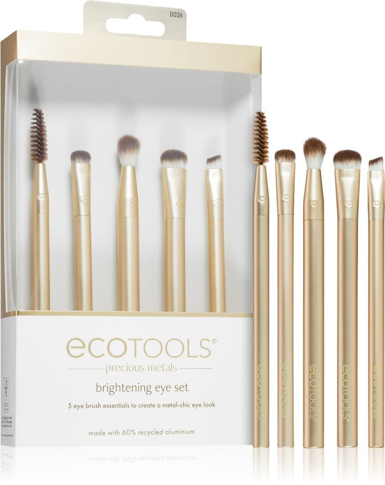 EcoTools brush for eyebrows + bent eyeliner brush + eyeshadow contour brush + blending brush + flat eyeshadow brush Precious Metals