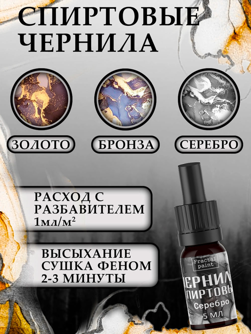 Набор спиртовых чернил 3 шт по 5 мл (бронза, золото, серебро)