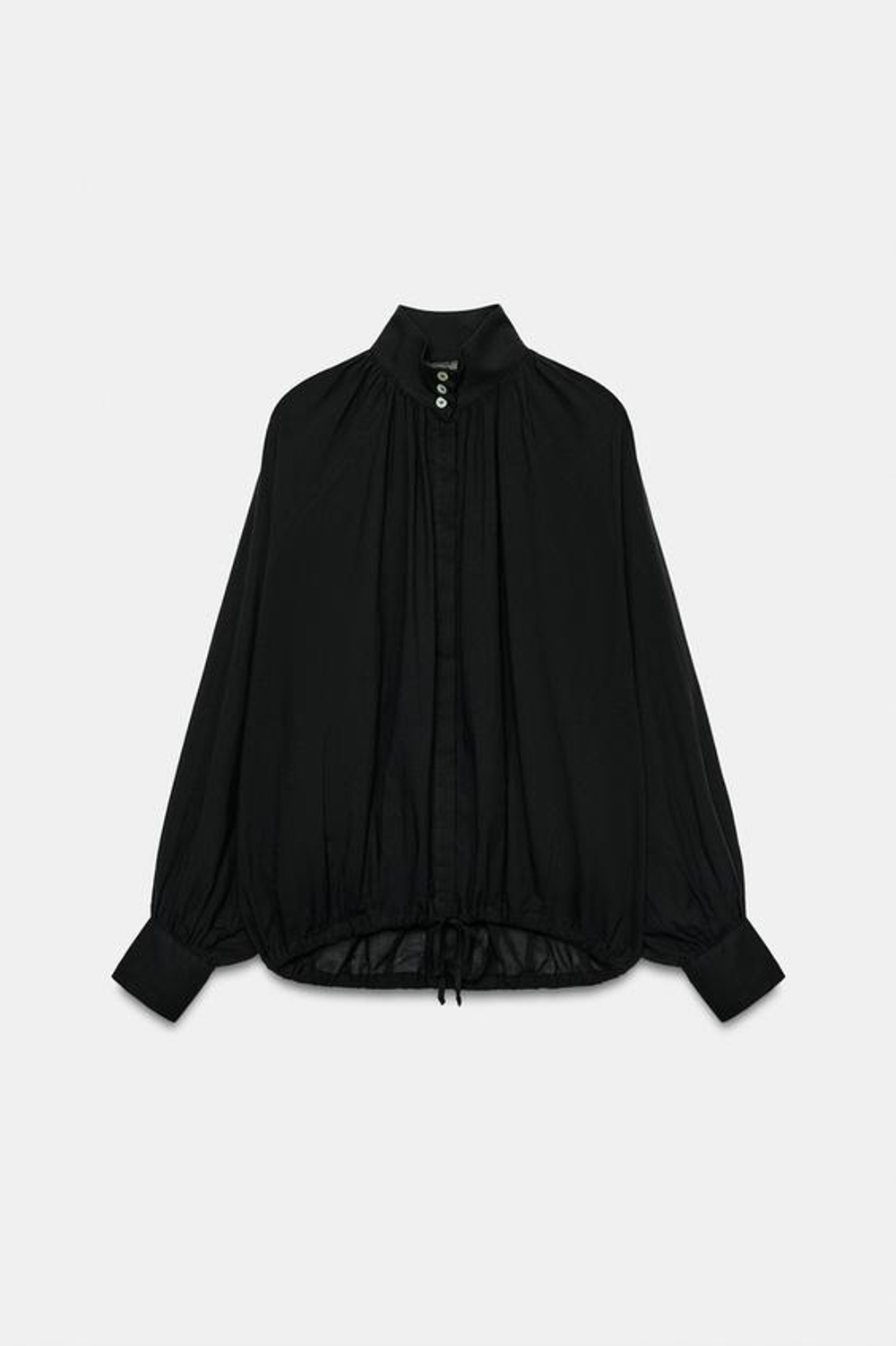 ZARA РУБАШКА С ВОРОТНИКОМ-СТОЙКОЙ ZW, ЧЕРНЫЙ