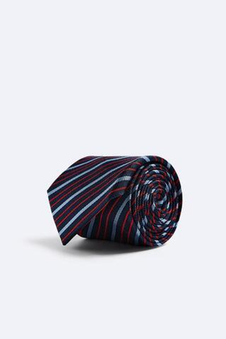 ZARA ГАЛСТУК ИЗ 100% ШЕЛКА С РЕЛЬЕФНЫМ УЗОРОМ, МОРСКОЙ СИНИЙ