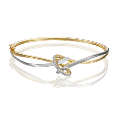 Браслет жесткий из комбинированного золота с фианитами