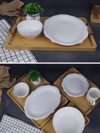 Поднос прямоугольный 30х20 см. из бамбука с золотистыми ручками