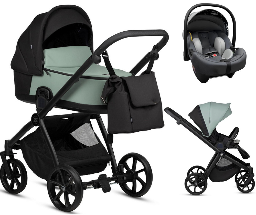 Детская коляска Tutis Mio 3 Plus Essential Кожа 3 в 1 с автокреслом Elo Lux EduSky Grey 1502039 Sage