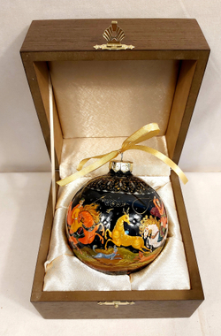 Набор шар новогодний с круговой росписью Палех "Охота" в футляре