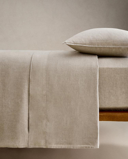 ZARA HOME ОДНОТОННЫЙ ЛЬНЯНОЙ ПОДОДЕЯЛЬНИК, СВЕТО-БЕЖЕВЫЙ