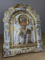 Николай Чудотворец, икона арочная с рамкой, красное дерево 167х228