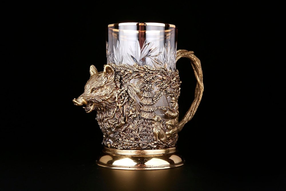 Набор подстаканников "Русский Лес" 4шт. в подарочном кейсе с художественным оформлением