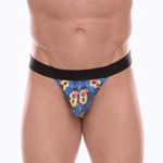 Мужские трусы танга синие с разноцветным принтом Don Moris DM0722100