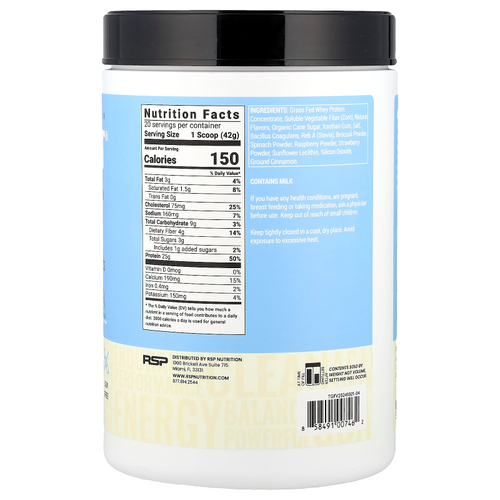 RSP Nutrition, TrueFit, сывороточный протеиновый коктейль из экологически чистых ингредиентов, ваниль, 940 г (2 фунта)