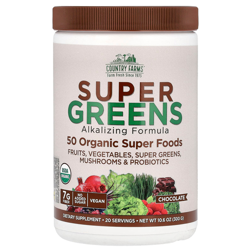 Country Farms, Super Greens, подщелачивающая формула, шоколад, 300 г (10,6 унции)