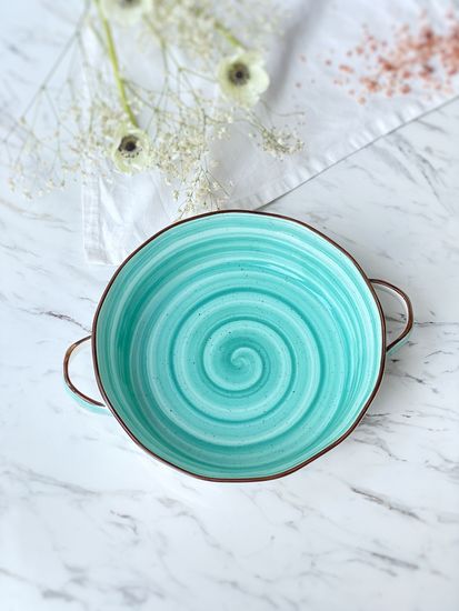 Блюдо с ручками Aqua 1,5 л, 22 см, ручная работа, фарфор