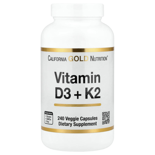 California Gold Nutrition, витамины D3 и К2, 240 растительных капсул