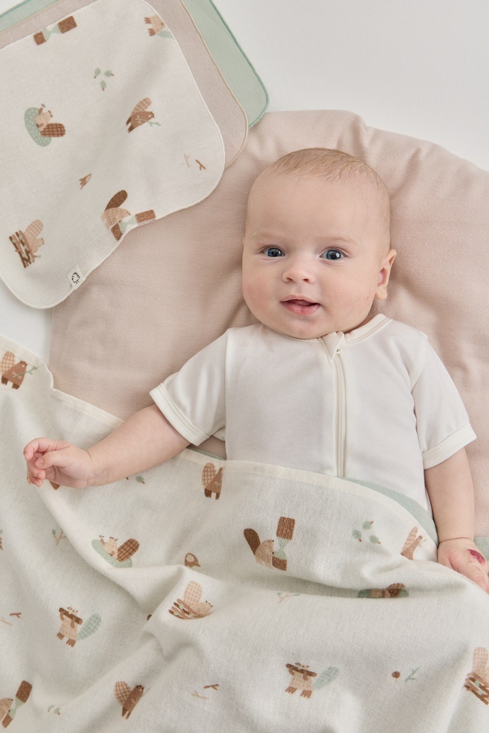 Пелёнки фланелевые BUBA KIDS, 3 шт., Бобры на хуторе/Речная вода/Бежевый, 95х115