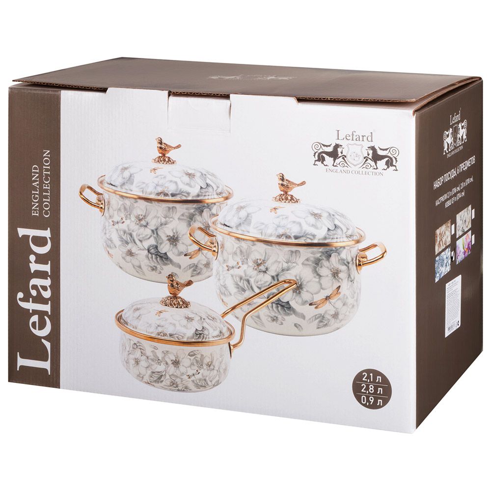 НАБОР ПОСУДЫ LEFARD СЕРИЯ ROYAL GARDEN 6ПР: КАСТРЮЛИ 2,1Л+2,8Л (16+18СМ) И КОВШ 0,9Л (14 СМ)