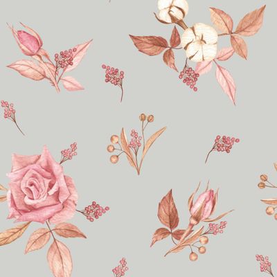 Розы и хлопок на сером