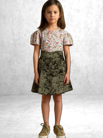 105691 Юбка детская 8-клинка футер 2-х нитка хаки мрамор (64-122/128)