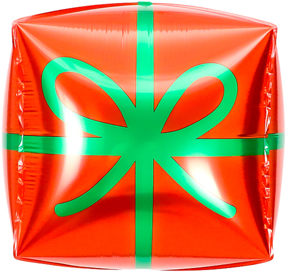 Куб "Красный подарок с зеленой лентой"