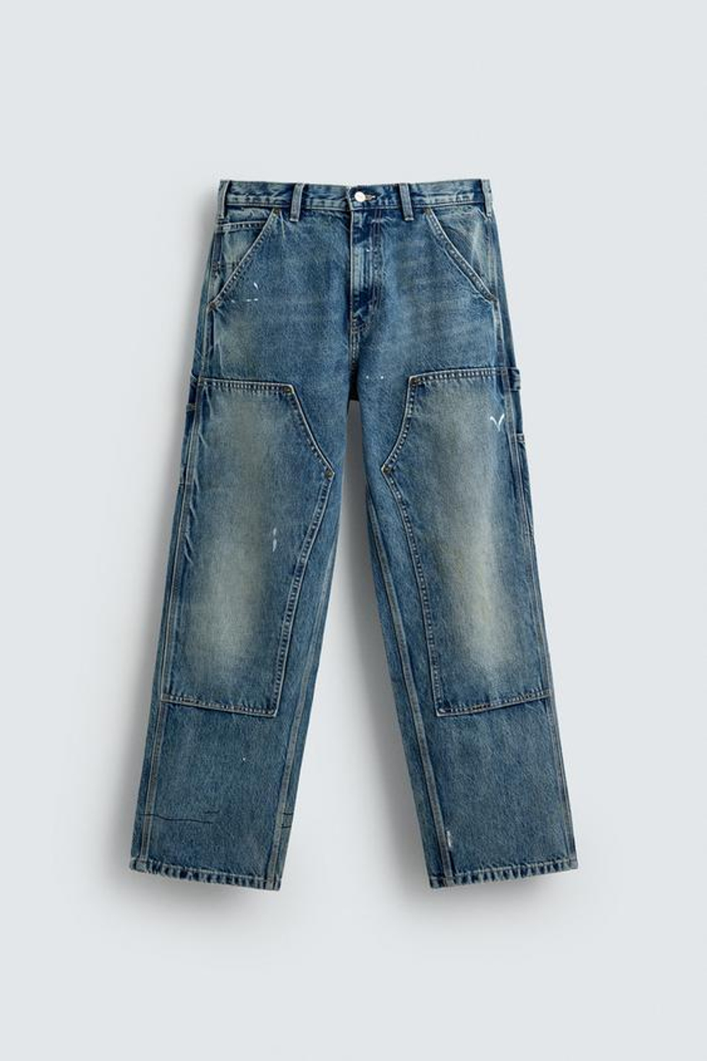 ZARA ДЖИНСЫ В РАБОЧЕМ СТИЛЕ С ЭФФЕКТОМ ПОТЕРТОСТИ, СИНИЙ