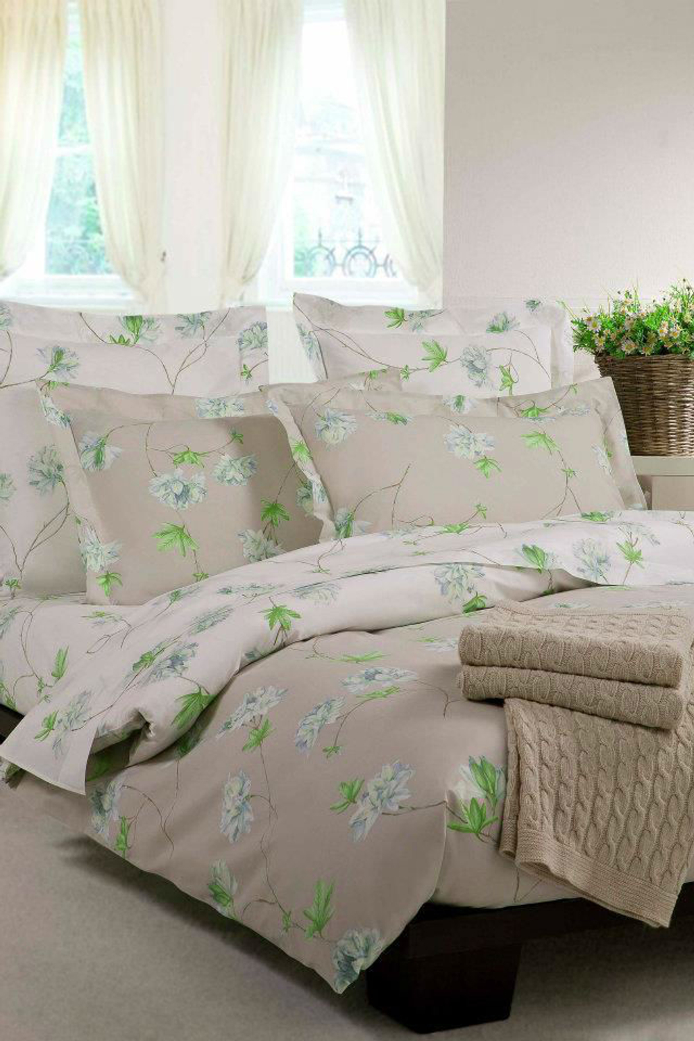 Постельное белье 2 спальное евро макси Mirabello Azalee double v02M бежевое-голубое