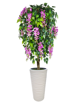 Искусственное дерево Акация лиловая 170см в высоком круглом белом кашпо