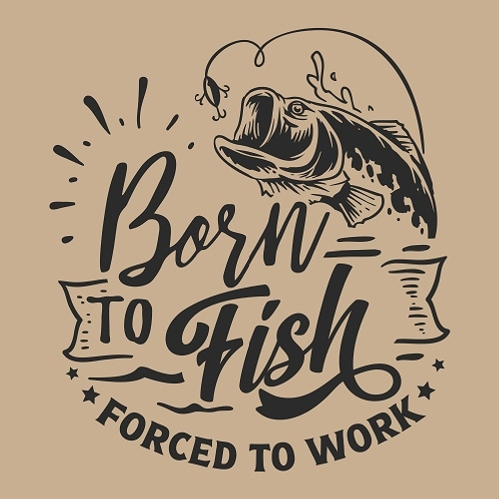принт PewPewCat Born to fish бежевая футболка