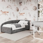 Кровать Элис 90х200 Темно-Серый Велюр Правый Угол