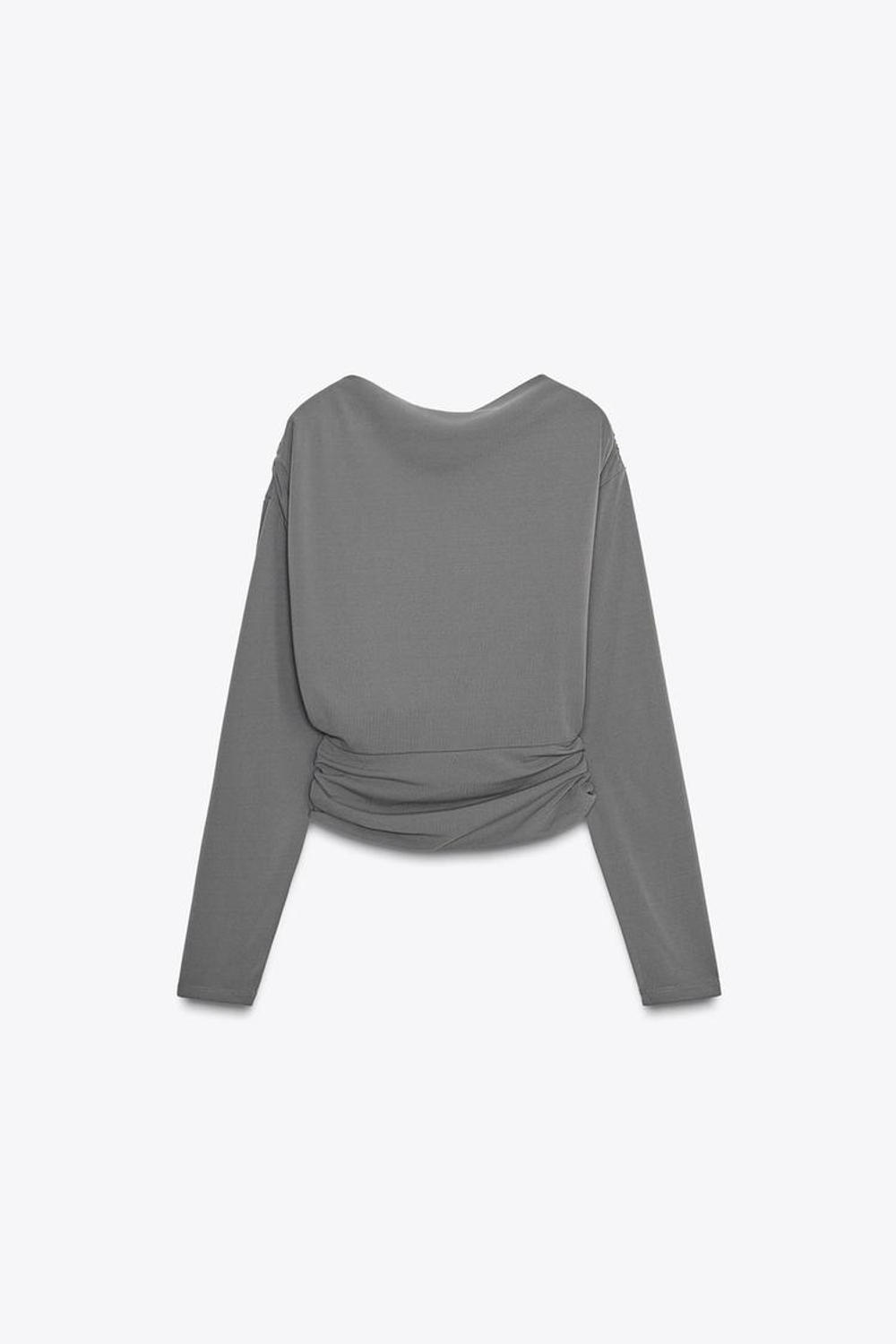 ZARA ТОП СО СБОРКАМИ, ОТКРЫТОЙ СПИНОЙ И УКРАШЕНИЕМ, СЕРЫЙ