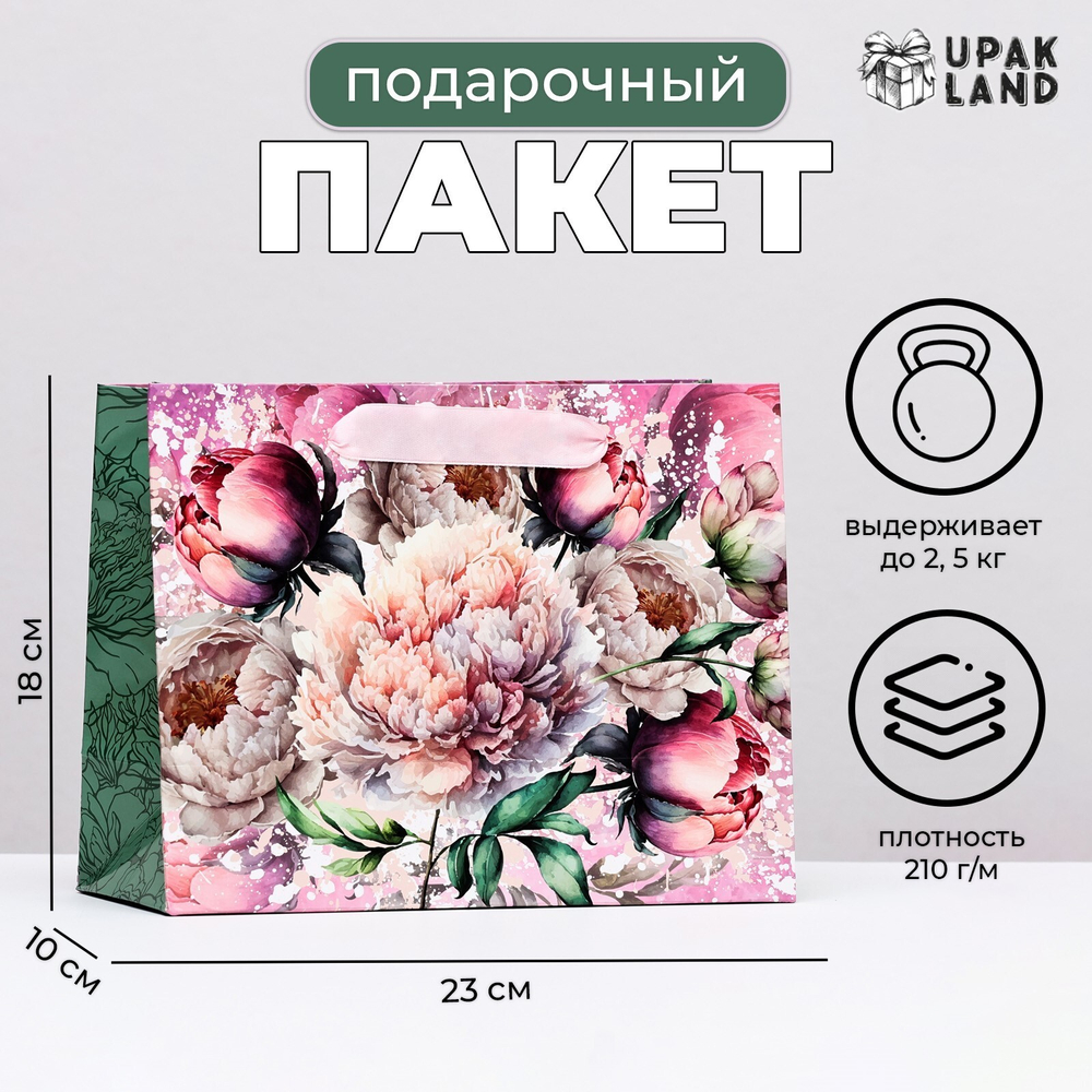 Пакет ламинированный,горизонтальный"Прекрасные пионы"23*18*10см 6300