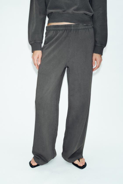 ZARA ШИРОКИЕ БРЮКИ С ЭФФЕКТОМ ПОТЕРТОСТИ, СВИНЦОВЫЙ