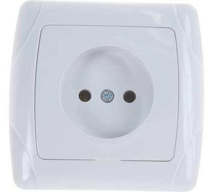 Розетка одноместная "UNIVersal" серия "Маргарита" б/з, с/у, 16А, 220В, белая (еврослот) (E2165)
