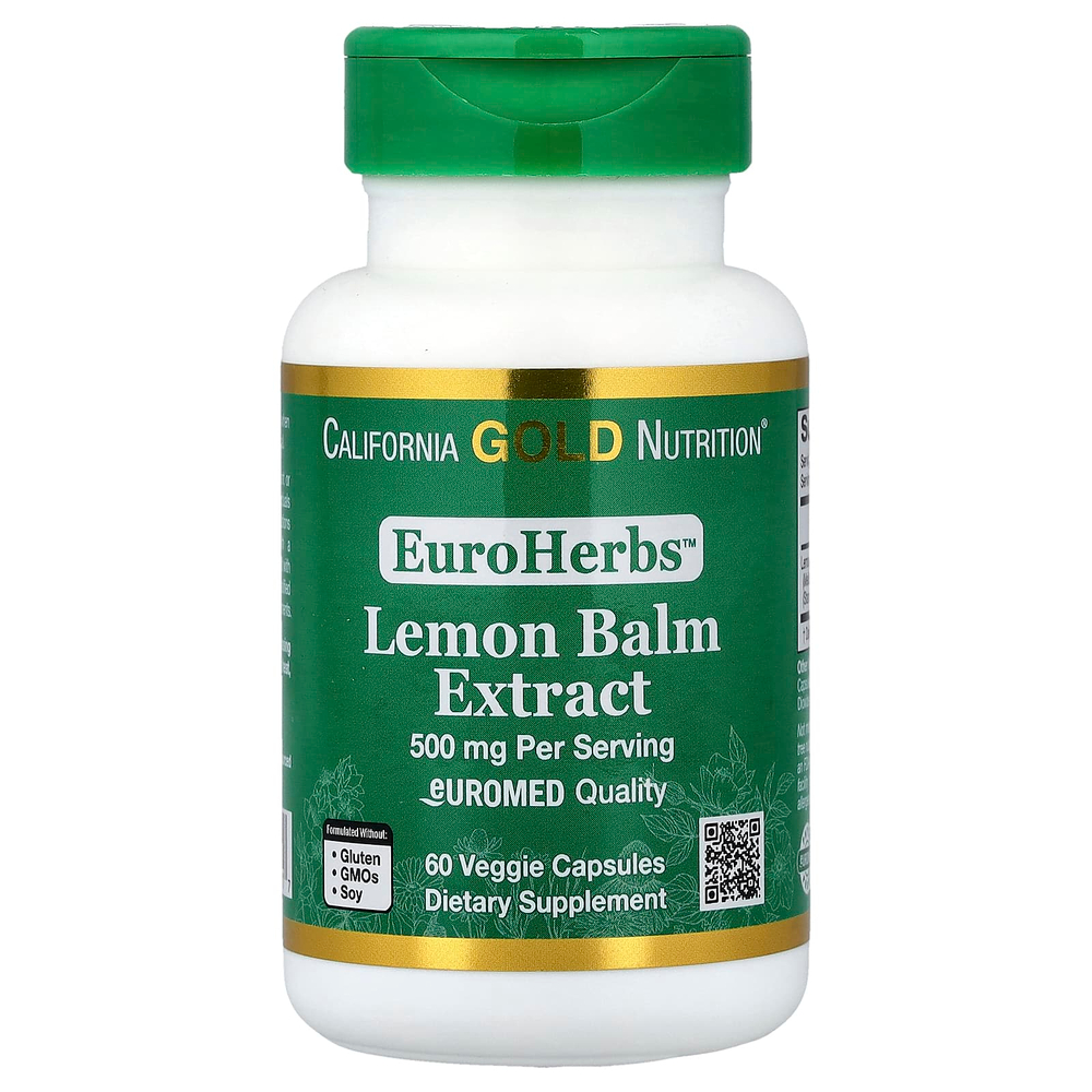 California Gold Nutrition, EuroHerbs™, экстракт мелиссы лекарственной, качество Euromed, 500 мг, 60 растительных капсул