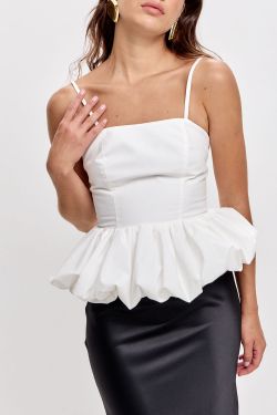 Топ с баской баллон кремового цвета