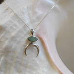 Подвеска ЛУННИЦА  с цепочкой, серебро/изумруд