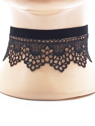 Черный чокер 4 см на шею ( гипюр + велюр)