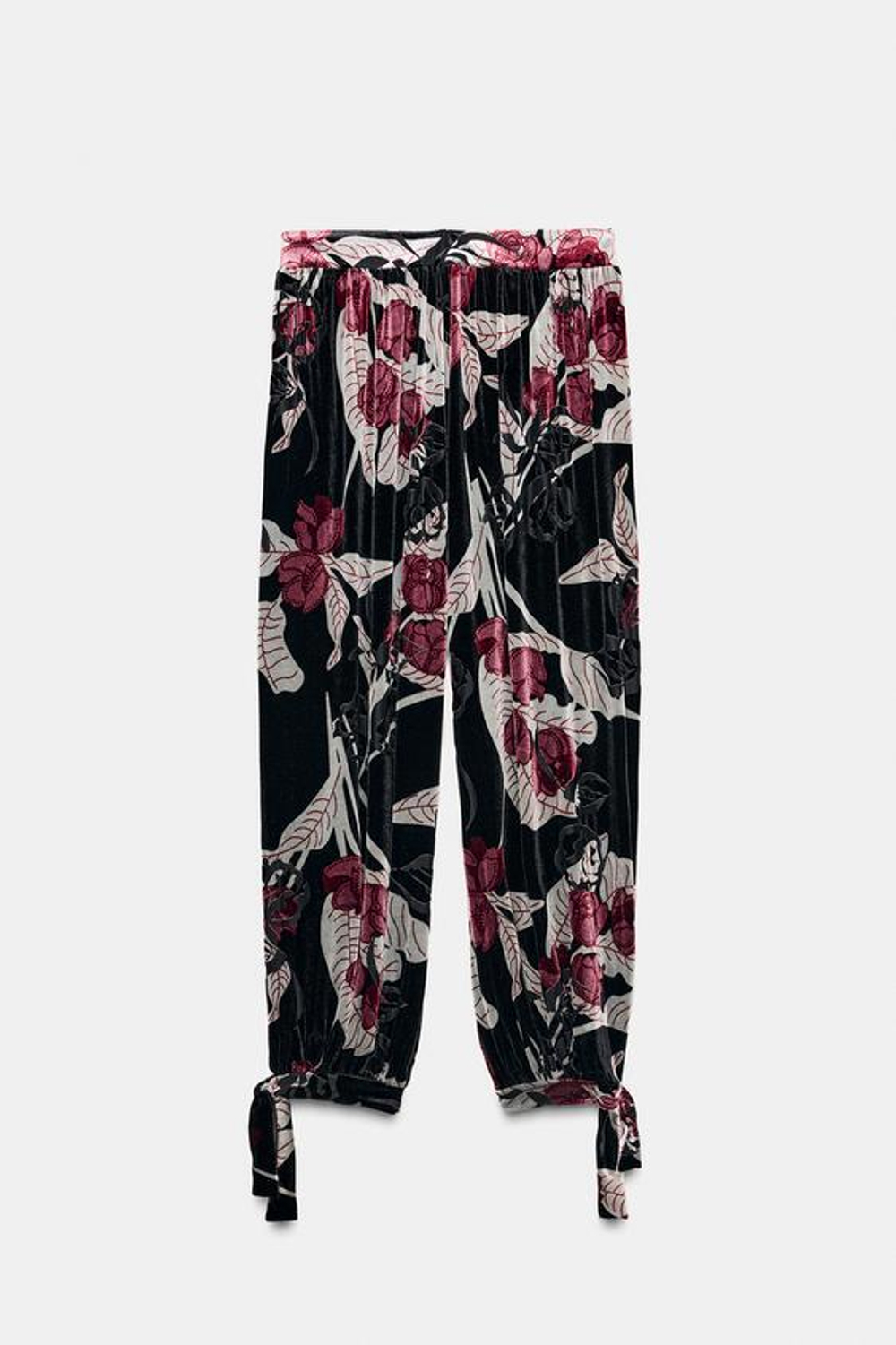 ZARA БАРХАТНЫЕ БРЮКИ-ШАРОВАРЫ, ЧЕРНЫЙ/ЦВЕТ ФУКСИИ